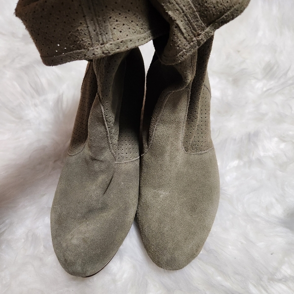 Suede Olive Green Booties - Picture 2 of 6